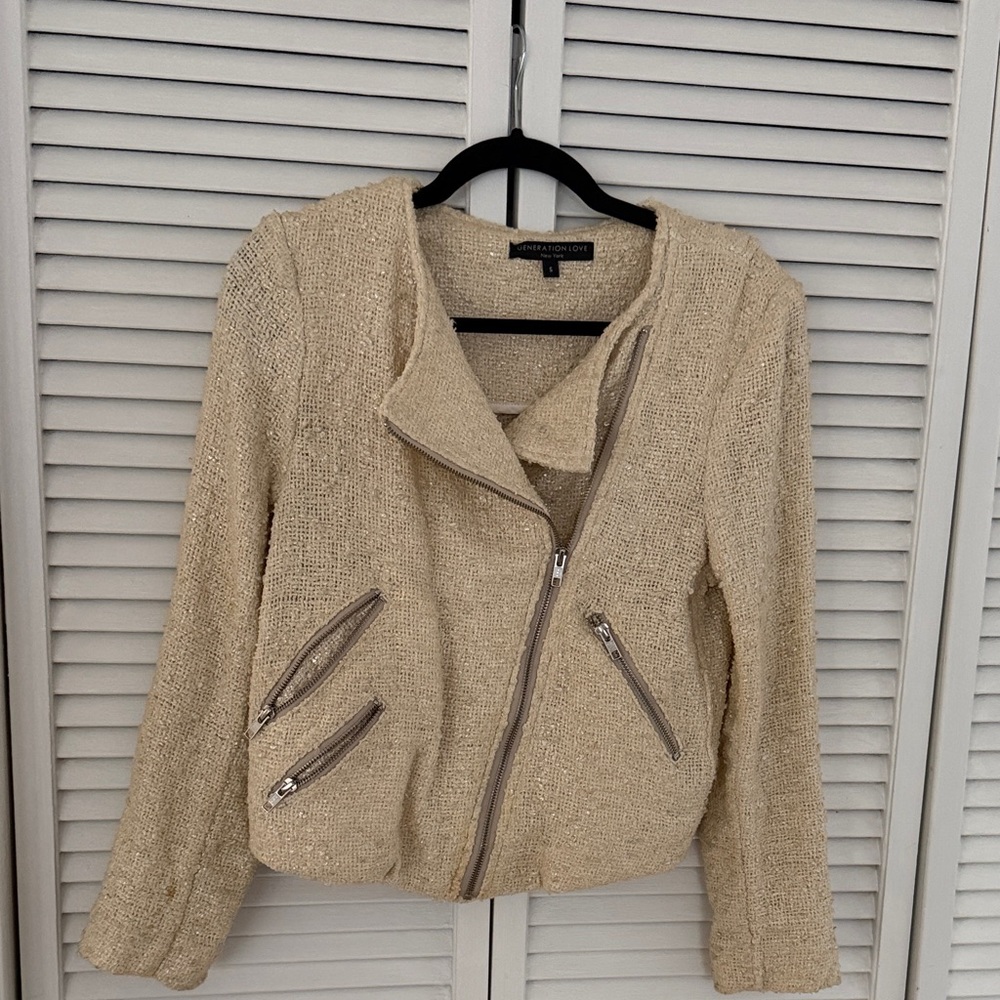 Generation Love Beige Textured Women's Jacket- Moto
